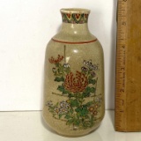 Early Oriental Floral Pottery Vessel Signed on Bottom