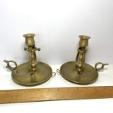 Pair of Antique Nautical Brass Swivel Candlestick Holders For Carrying or Hanging