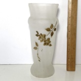 Vintage Bristol Satin Glass Vase with Hand Painted Floral Front