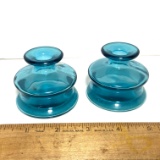 Pair of Blue Dansk Designs Glass Ink Wells