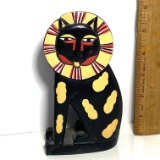 Hand Carved & Painted Wooden Cat Figurine