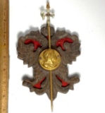Unique Carved Wood 2 Headed Eagle with Battle Axe Wall Hanging