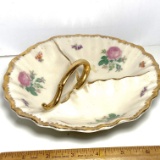 Pretty China Divided Dish with Gilt Accent & Floral Design