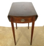 Small Vintage Single Drawer Drop Leaf Oval Accent Table