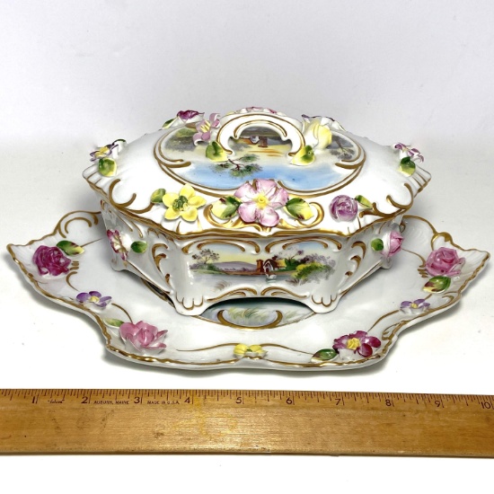 Pretty Floral China Dish with Lid & Platter by Ardalt Japan