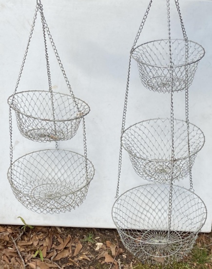 Pair of Metal Mesh Hanging Baskets