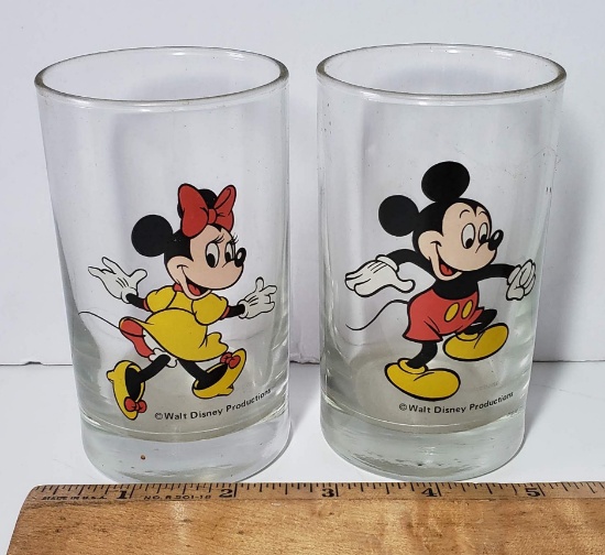 Vintage Mickey and Minnie Mouse Glasses Set of 2