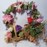 Faux Flower Lot, Wreath, Baskets
