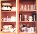 Cabinet Lot of Plates, Bowls, Mugs, Glasses