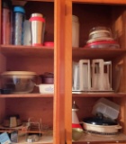 Cabinet Lot, Bowls, Travel Mugs, Tupperware Measuring Set