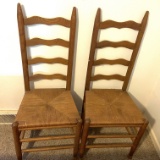 Pair of Vintage Ladderback Chairs with Rush Seats