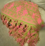 Vintage Green Pink Fringed Heavy Blanket