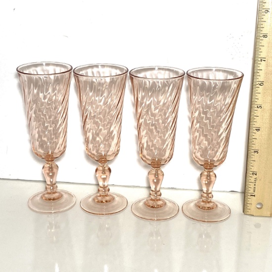 Set of 4 Pink Swirl Fluted Stems Made in France