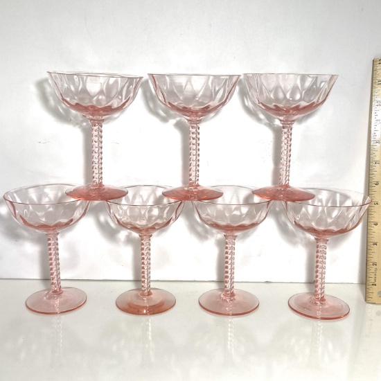 Set of Pink Swirled Stemware - 7 pcs