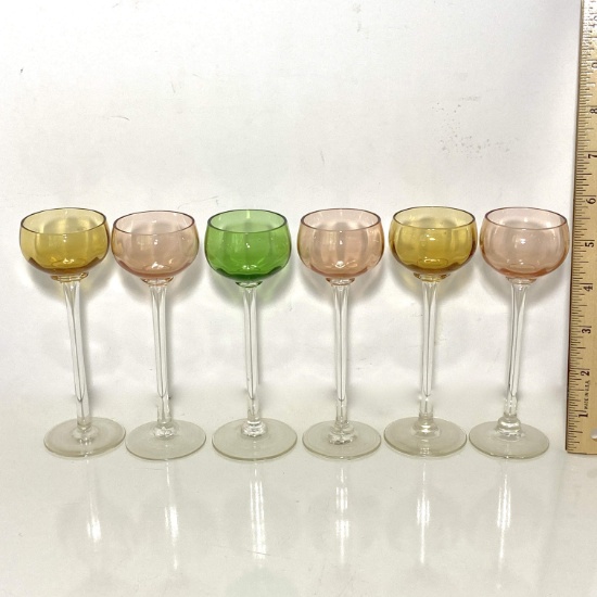 Set of Tall Multi-colored Glass Stemware - 6 pcs