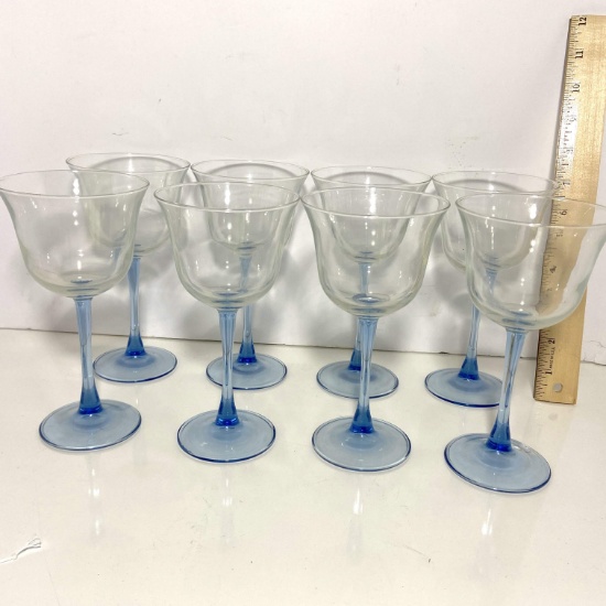 Set of 8 Vintage Blue Stemware