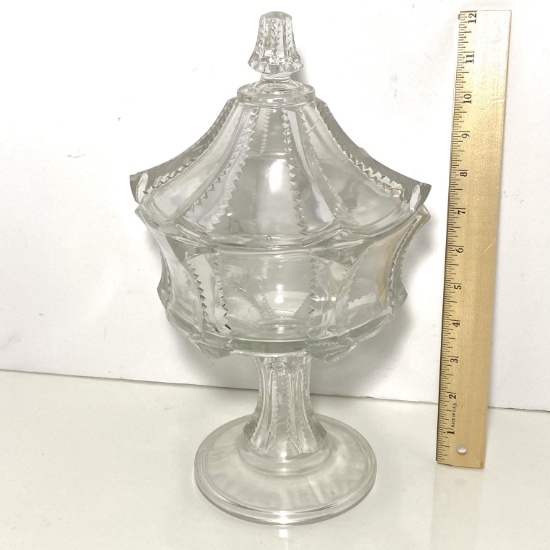 Tall Vintage Glass Compote with Lid