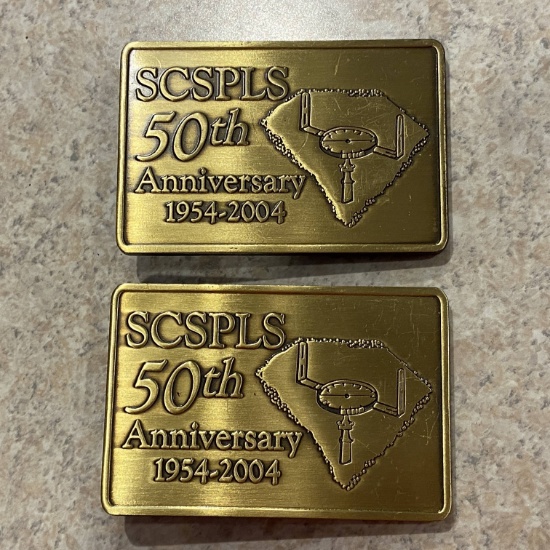 Pair of Brass SCSPLS 50th Anniversary 1954-2004 Belt Buckles