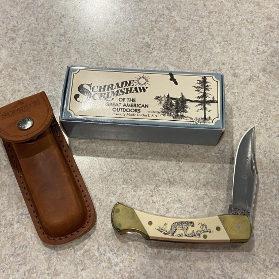 Schrade Scrimshaw of the Great American Outdoors Pocket Knife with Case & Box