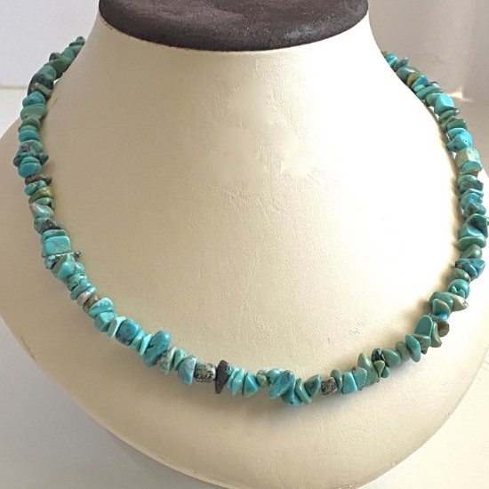 Turquoise Beaded Necklace with Sterling Silver Clasps