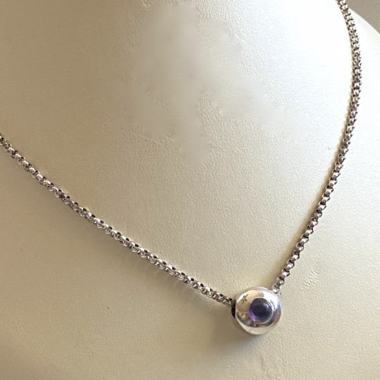 Sterling Silver Pendant with Purple Stone on 16" Sterling Chain