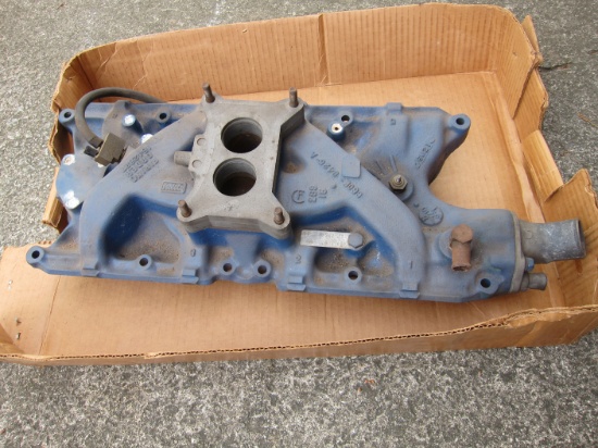 1967 Ford Mustang 289 2 Bbl Intake Manifold C 60 E 9425 A with Aluminum Spacer Plate & Water Neck