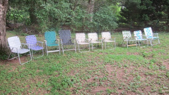 10 Folding Aluminum Lawn Chairs - One is a Rocker