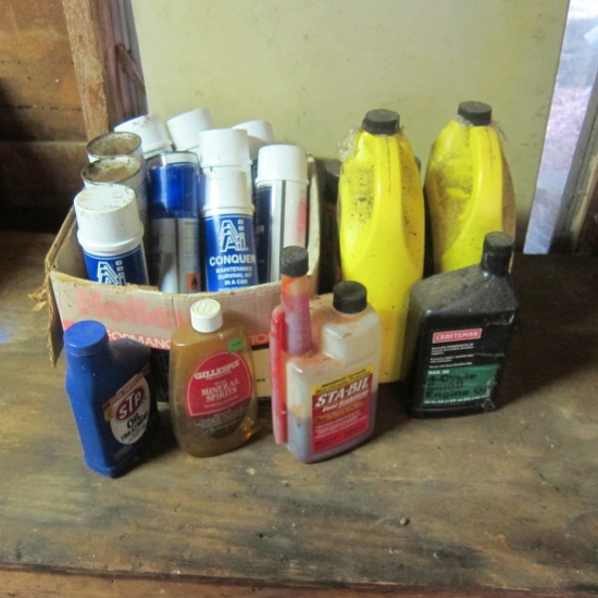 Contents of Shelf Anti Freeze Oil Products Spray Cans