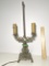 Antique Brass Lamp with Green Glass Accent