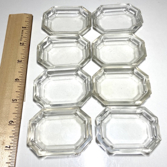 Set of 8 Vintage Glass Salt Cellars with Small Plated Spoon