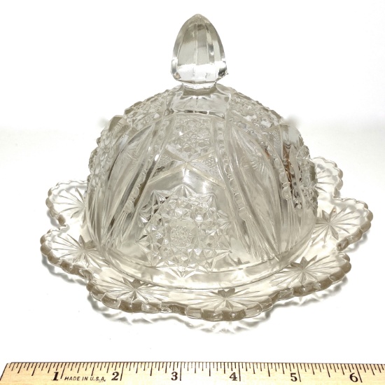 Vintage Pressed Glass Buttery Pat Domed Dish