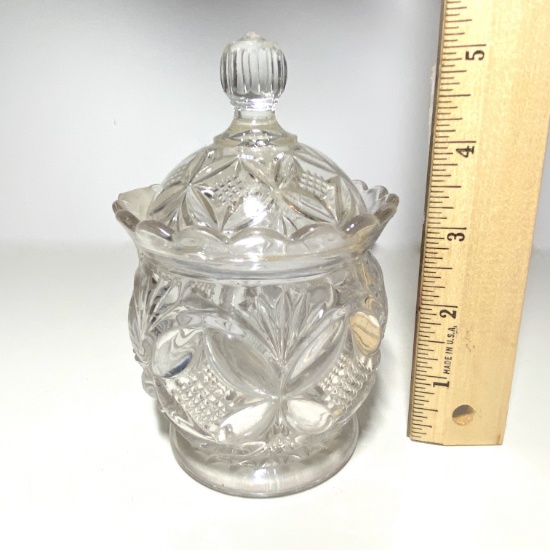 Pretty Glass Lidded Dish with Embossed Design