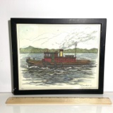 Vintage LImited Edition 23/200 Tug Boat Etching Signed D. L. Zwiebach ‘97