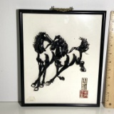 Oriental Vintage 3D Horse Picture in Oriental Frame
