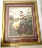 Framed Print of Girl with Sheep 31-1/2” x 25-1/2”