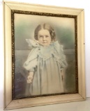 Antique Print of Child in Ornate Frame 24” x 20”