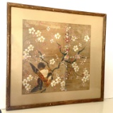 Framed Oriental Bird Print 21-1/2” x 22-1/2”