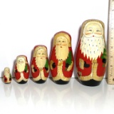 Beautiful Set of Wooden Santa Nesting Dolls - Hand Painted