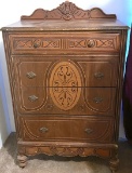 Vintage Carved Front Wooden Chest of Drawers