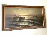 Large Ship Ocean Scene Print in Frame