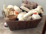 Large Split Oak Basket Full of Plush & Misc Items