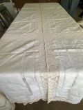 Gorgeous Crochet & Cloth Vintage Table Cloth