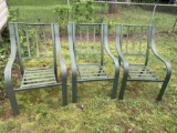 Set of 3 Green Metal Patio Chairs