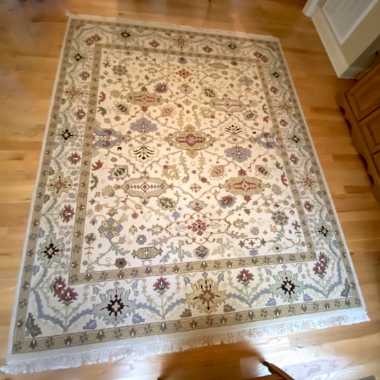 Gorgeous Oriental Style Beige Rug with Blue Green & Rose