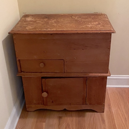 Primitive Lifttop Washstand with Drawer for Toiletries & Cabinet for Wash Basin