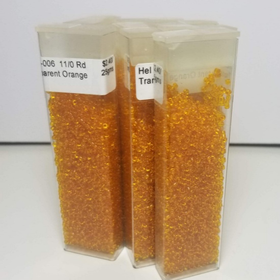 Lot of Misc Beads - Hel 11-006 11/0 Round- 175 Grams of Transparent Orange