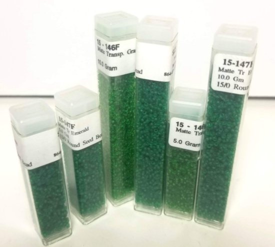 Lot of Mixed Beads - 15-147F Matte Transparent Emerald & 150146F Matte Transparent Grass Beads