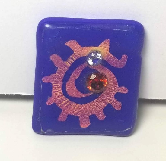 Hand Crafted Blue & Copper Glass Piece - Great For Brooch, Necklace, Key Chain & MORE