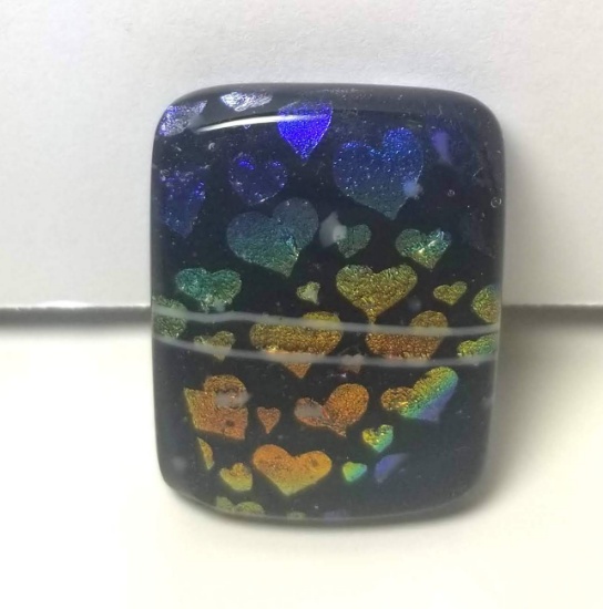 Hand Crafted Pretty Black with Metallic Hearts Glass Piece