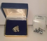 Sterling Silver Train Charm on Original Card & Pewter Horse Tie Tack in Box